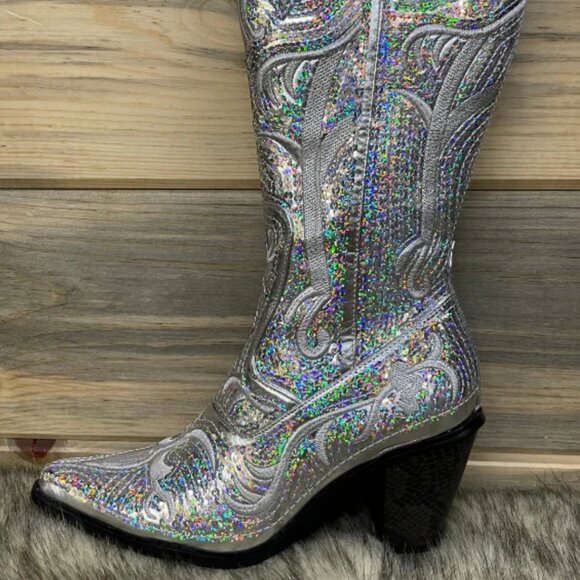 NFR Ready Helen's Heart silver sequin boots, size 8.5 - Picture 5 of 7